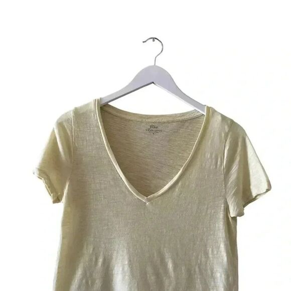 J Crew Vintage Cotton V-Neck Lime Yellow Short Sleeves T-Shirt S #1229 - Picture 3 of 11